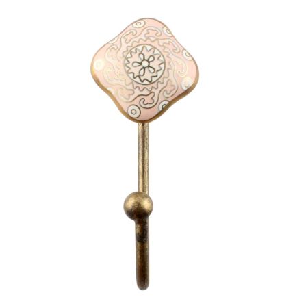 Pink Square Ceramic Metal Wall Hooks 